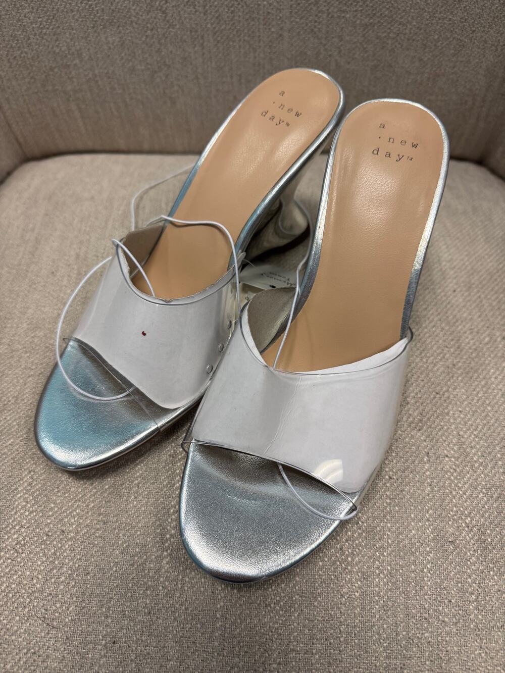 NWT - Ladies A New Day Silver Clear Chessy Wedge Heels - Size 7
